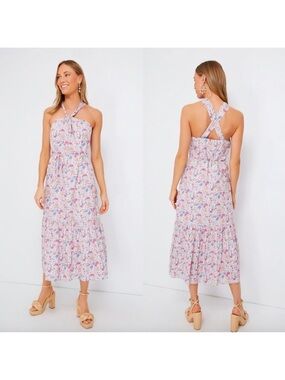 Tuckernuck Hyacinth House Pastel Floral Halter Midi Dress in Pink and Blue